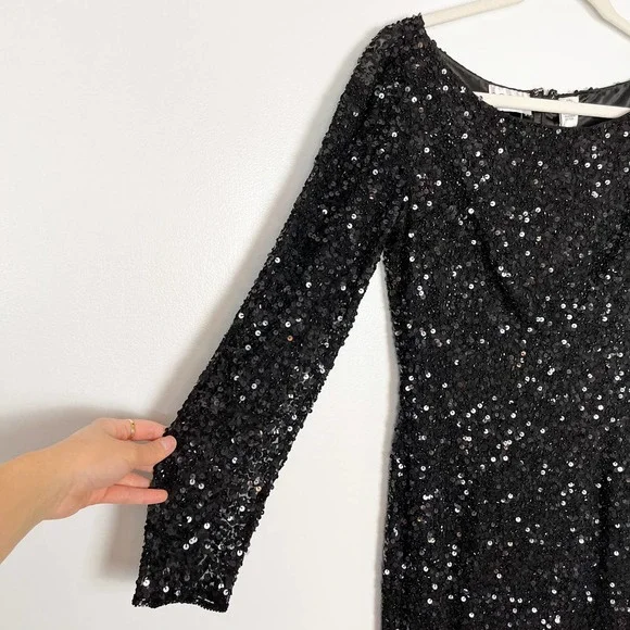 NWT Scala Black Silk Fully Sequin Long Sleeve Maxi Dress Side Slits Size Small - Picture 5 of 14